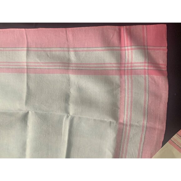 Vintage Plaid Cotton Tablecloth & Napkin Set in Pink & Aqua 48 inch - Picture 4 of 16